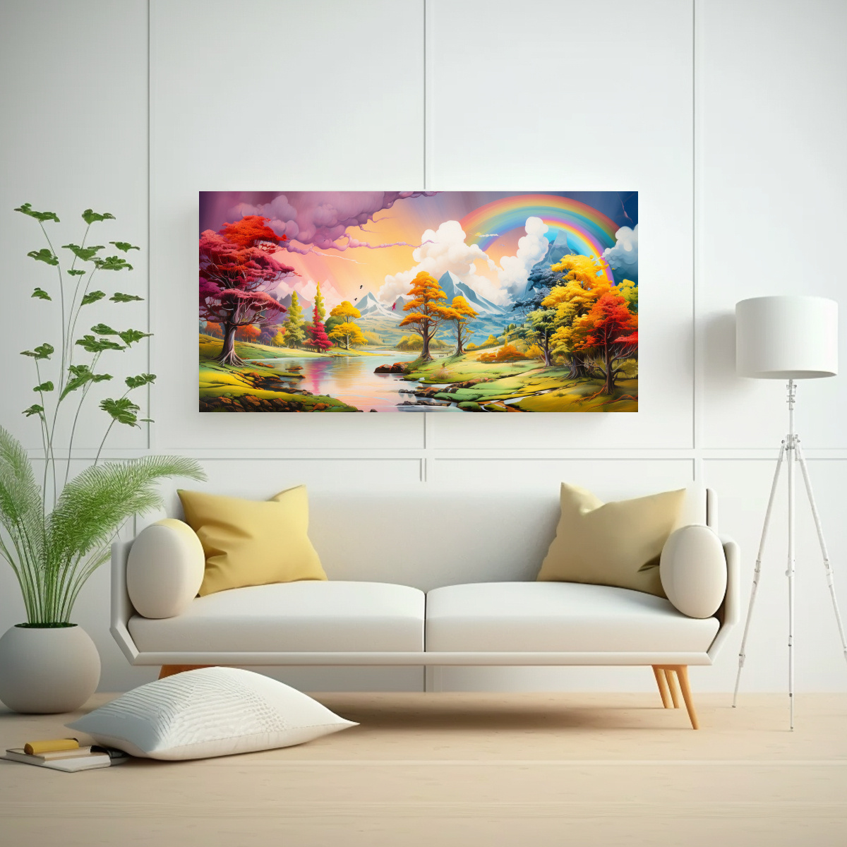 PINTURA ABSTRACTA CON ARCOÍRIS Y COLORES 160X80 CM - 2