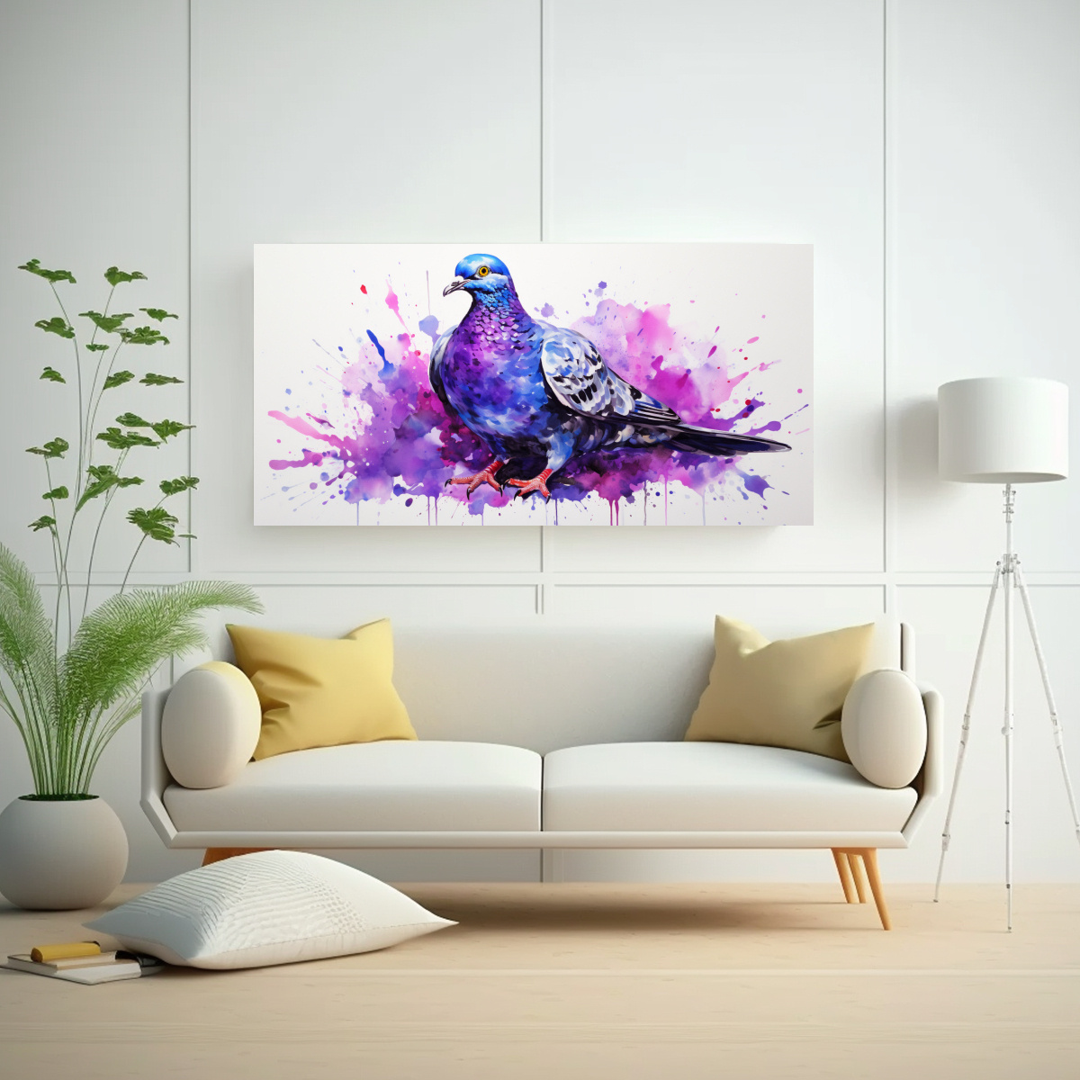 PINTURA DECORATIVA DE ARTE ILUSTRADO: PALOMA EN 60X30 CM - 2