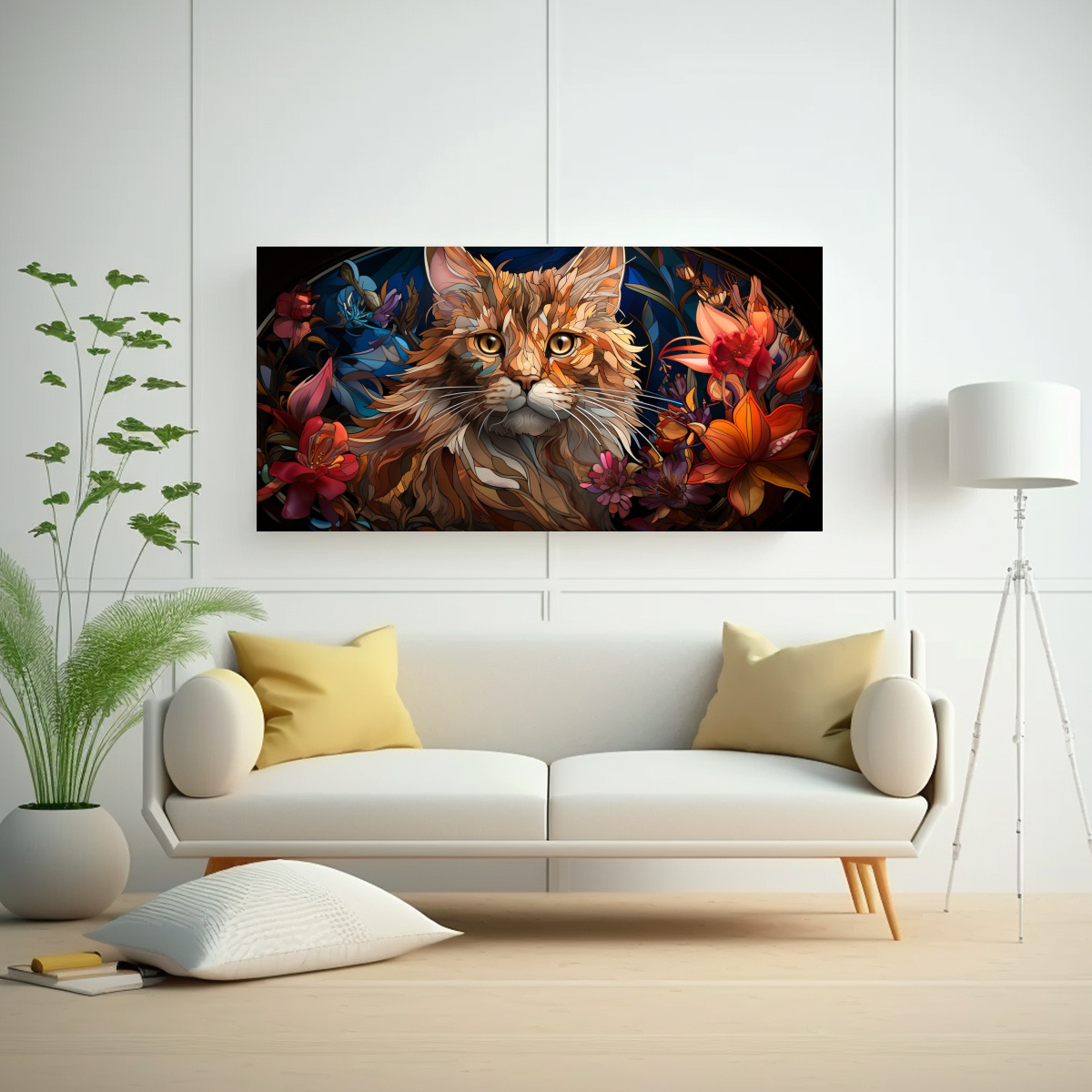 VENTANA DE VIDRIO MANCHADO DE UN GATO ADORABLE EN 160X80 CM - 2