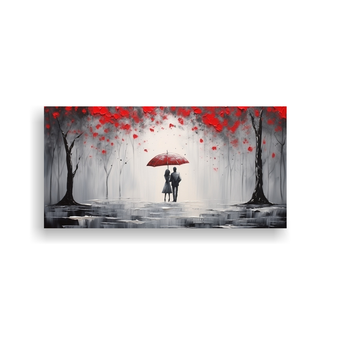 CUADRO AMOR BAJO EL PARAGUAS ROJO PAREJAS 60X30 CM - 1
