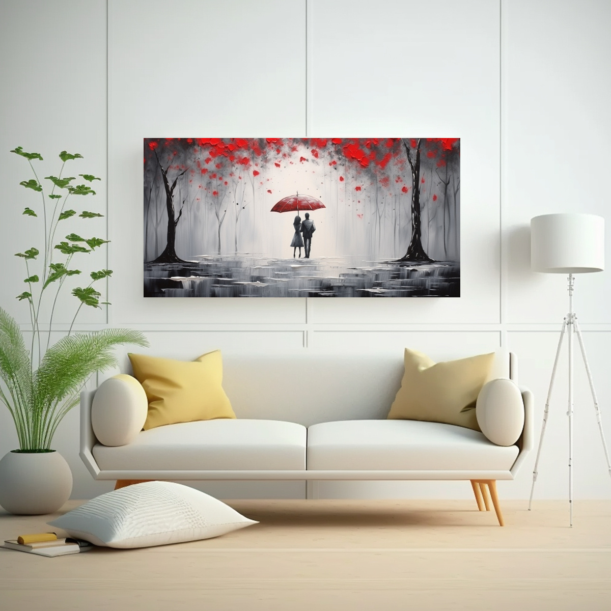 CUADRO AMOR BAJO EL PARAGUAS ROJO PAREJAS 60X30 CM - 2