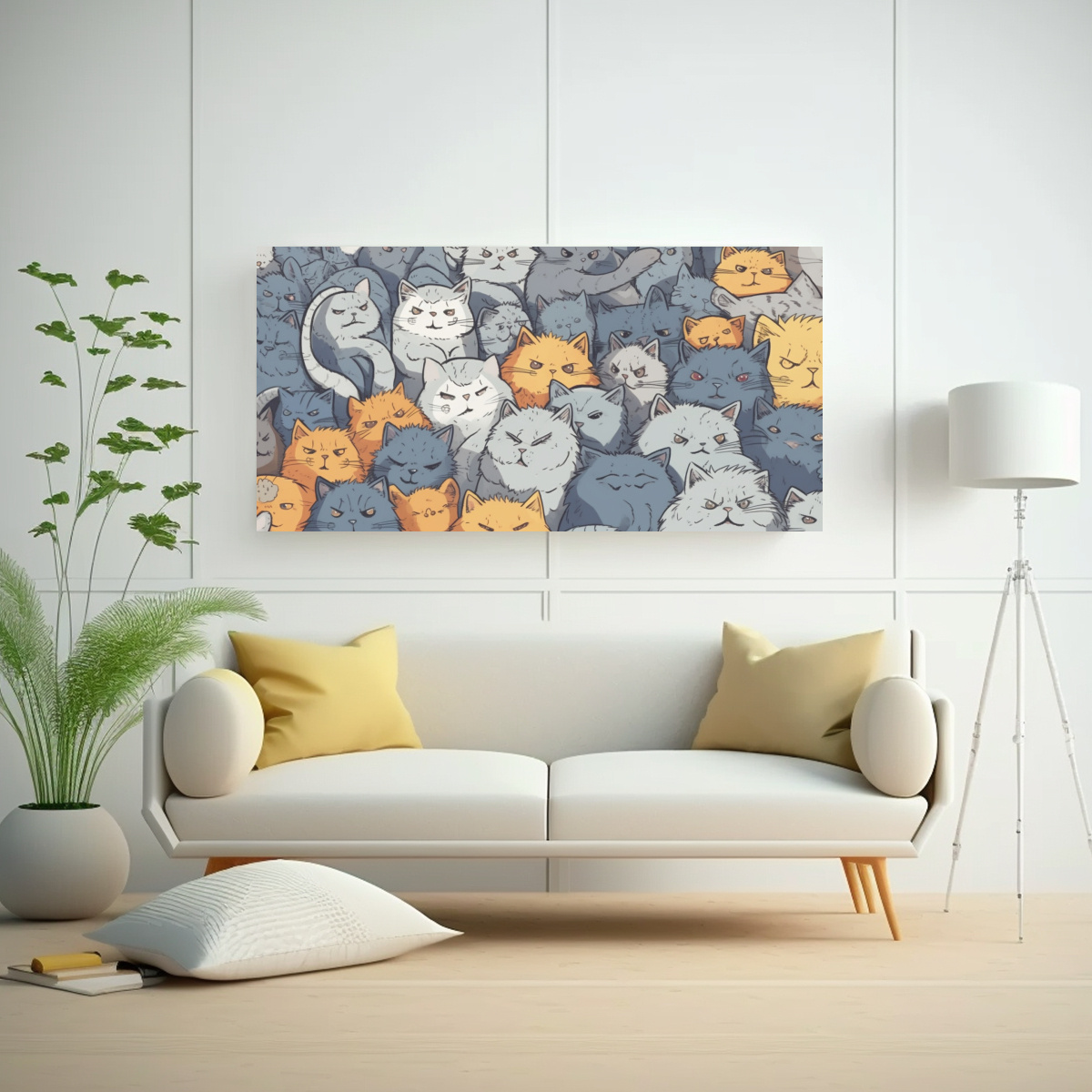 CUADRO ACUARELA GATOS SONRIENTES EN IMAGEN 60X30 CM - 2