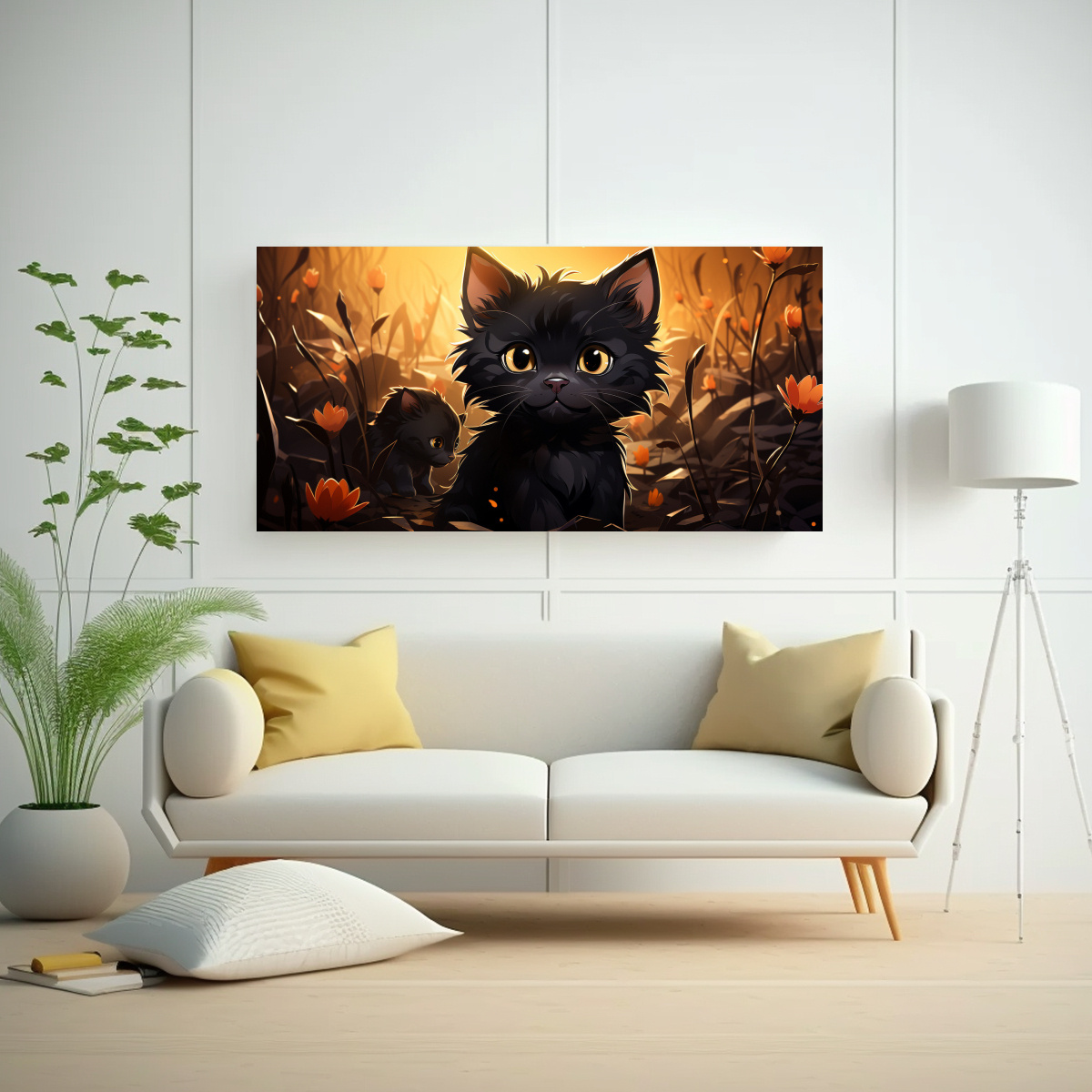 PINTURAS DE DECORACIÓN DE GATITOS NEGROS 140X70 CM - 2