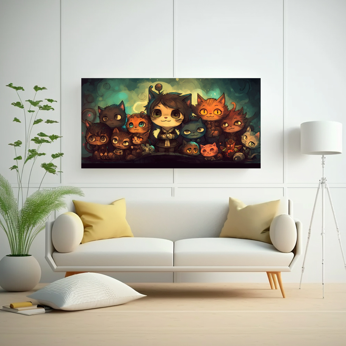 CUADROS DE ARTE MODERNO PARA COMEDOR CON GATOS DE 140X70 CM - 2
