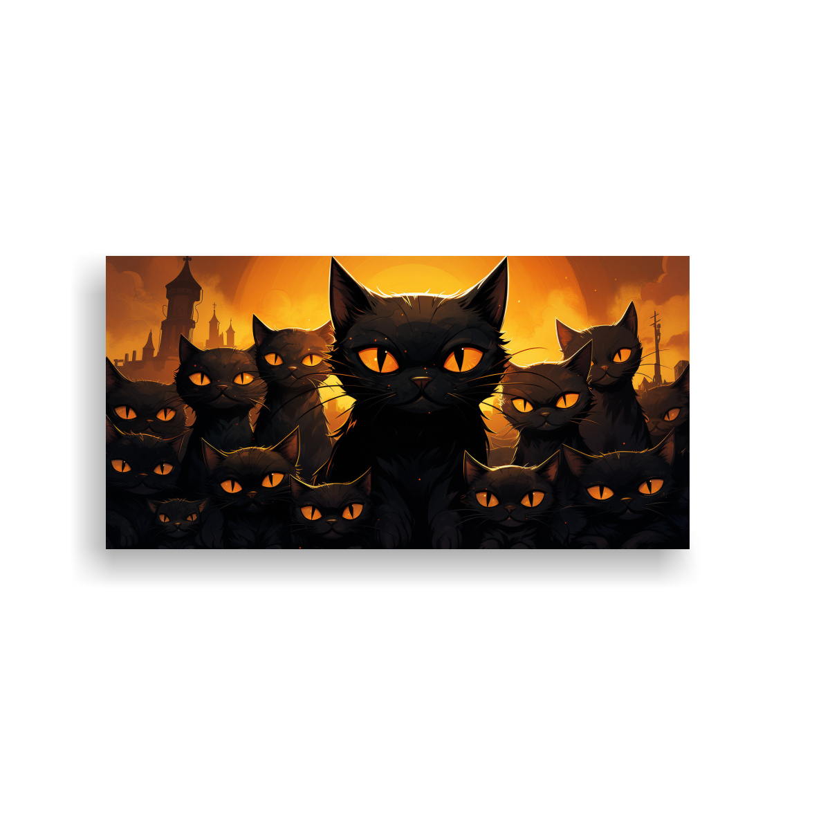 CUADRO DE GATOS NEGROS EN PILA MIRANDO HACIA. 60X30 CM - 1