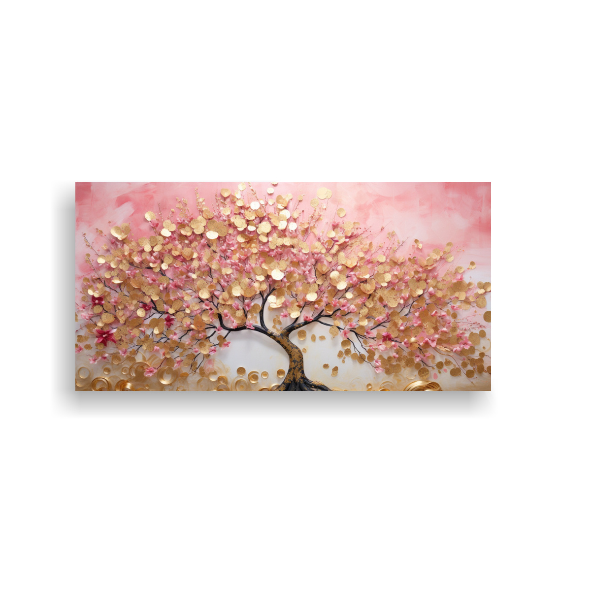 CUADRO IMAGEN ARBOL EN ROSA Y DORADO PERSPECTIVA 40X20 CM
