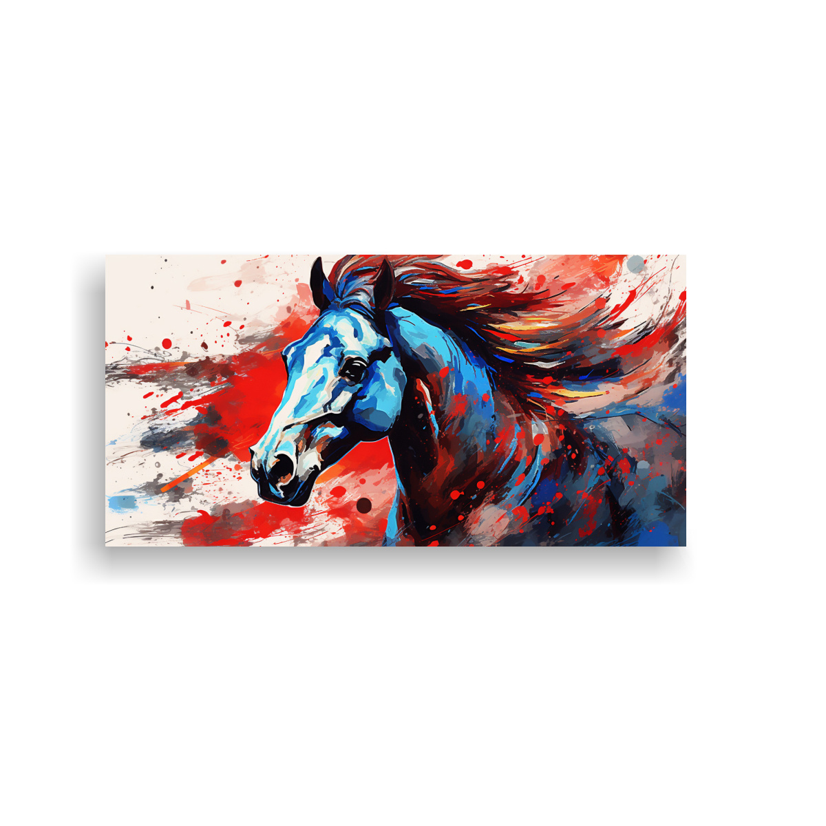 CUADRO ARTE PARED CABALLO PURA SANGRE ROJO AZUL 60X30 CM - 1