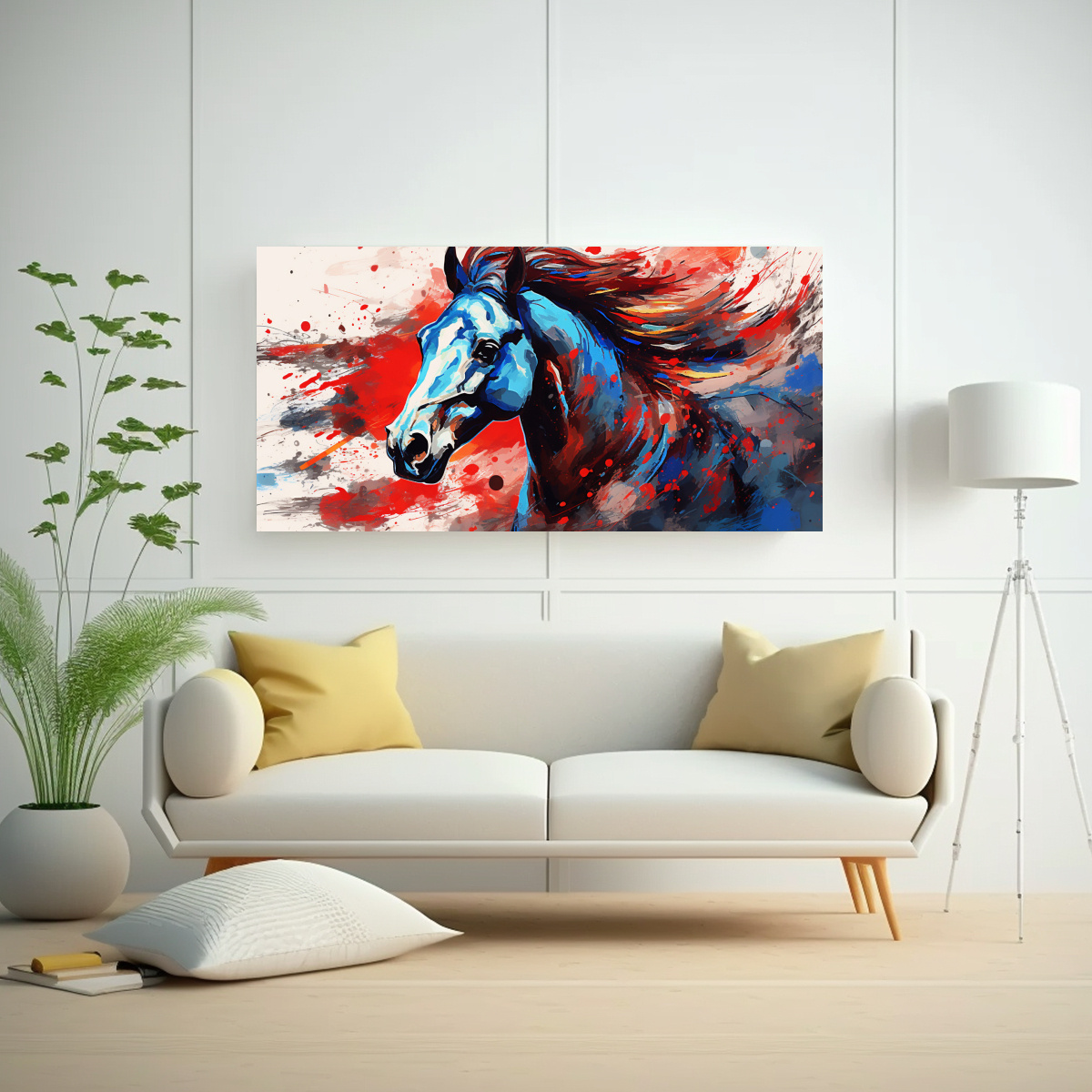 CUADRO ARTE PARED CABALLO PURA SANGRE ROJO AZUL 60X30 CM - 2