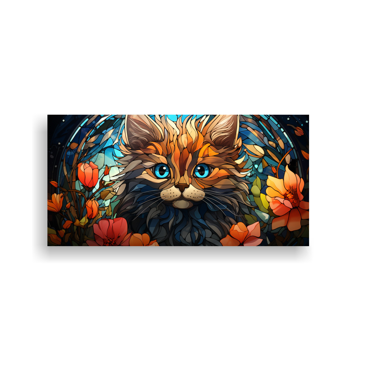 CUADRO MINIMALISTA INSPIRADOR GATITO Y FLORES 140X70 CM - 1