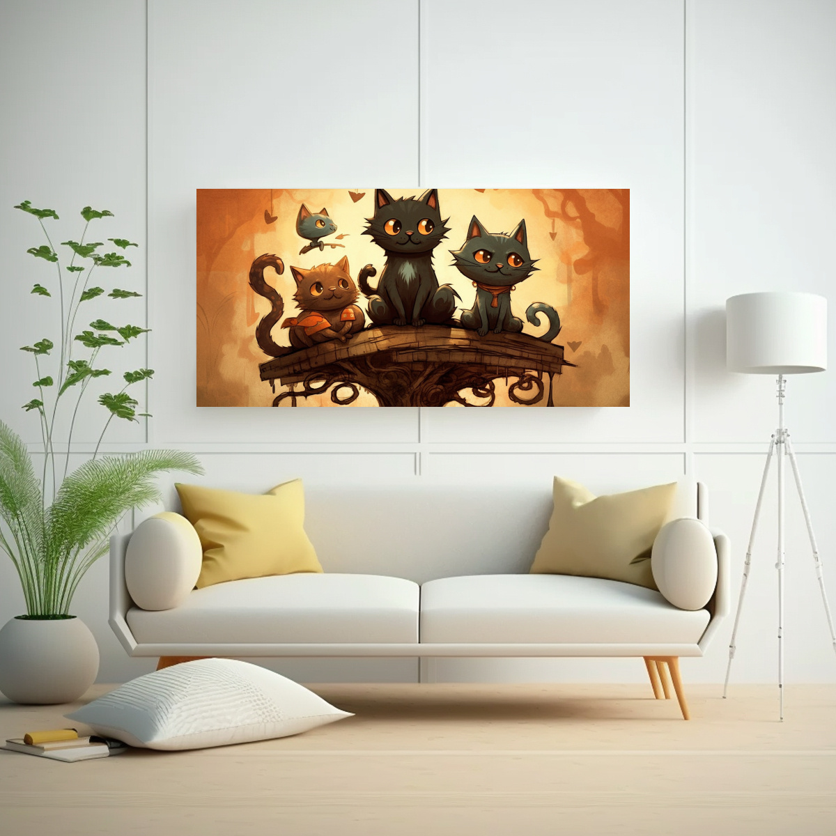 CUADROS DE PARED ARTE TELA CANVAS GATOS NEGROS EN 120X60 CM - 2