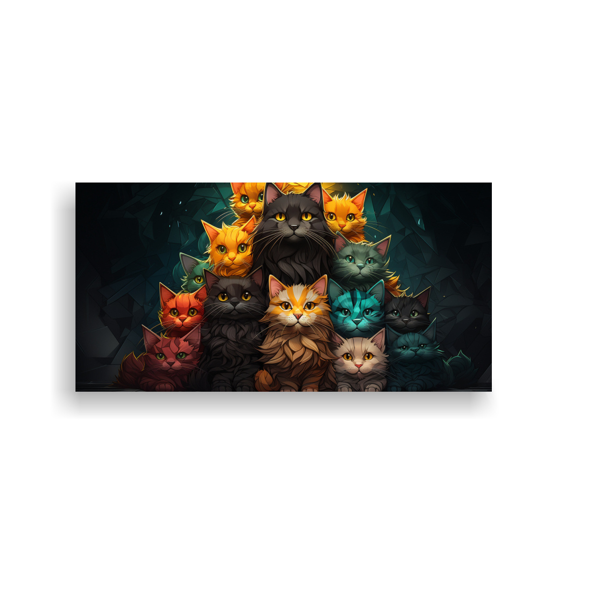 GATOS DE COLORES APILADOS EN PINTURA ALEGRE CON 100X50 CM - 1