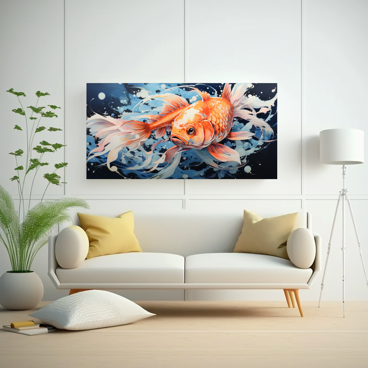 PINTURA DE PARED KOI FISH EN COLORES LECHOSO Y 80X40 CM - 2