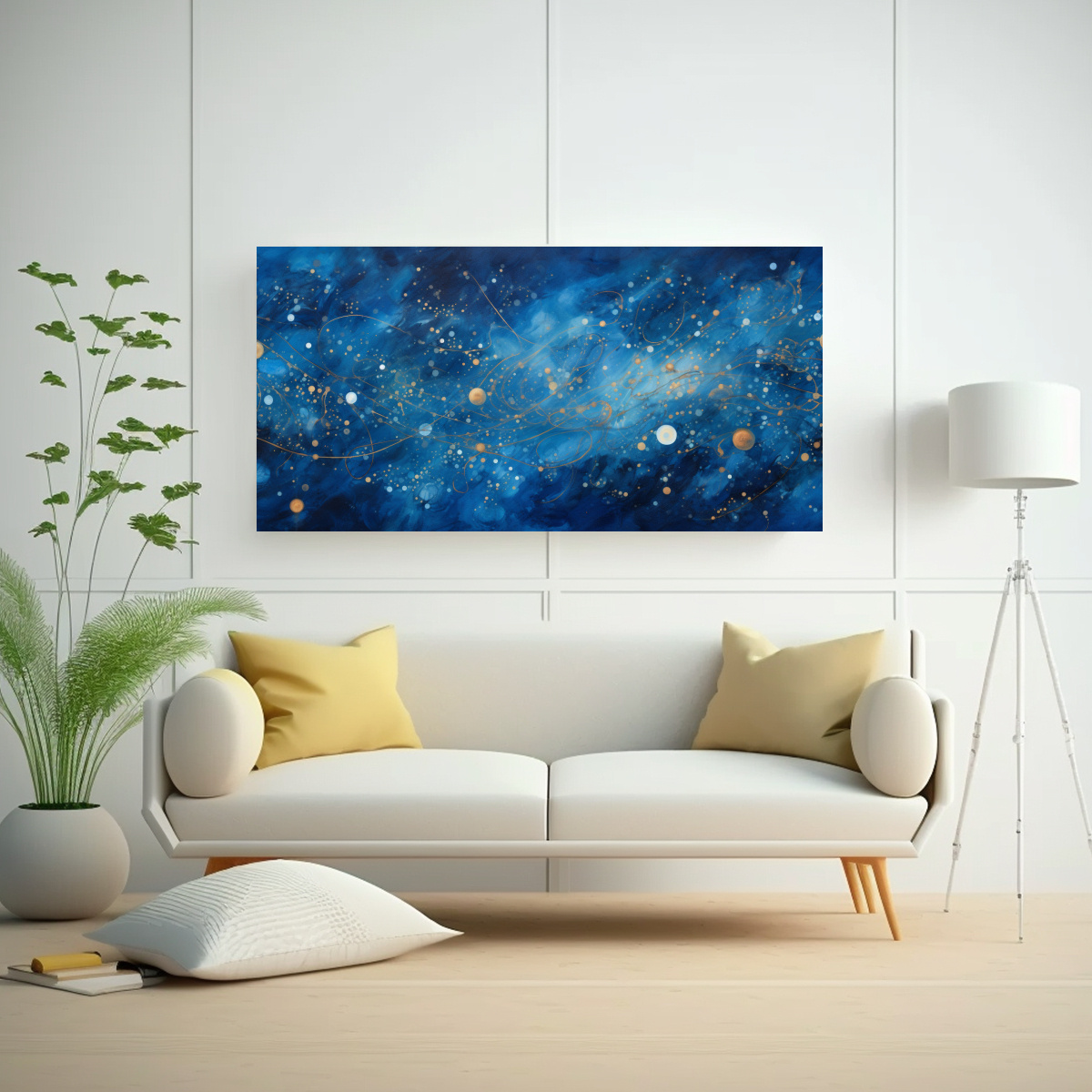 CUADROS ABSTRACTOS CÓSMICOS EN AZUL PROFUNDO: 120X60 CM - 2