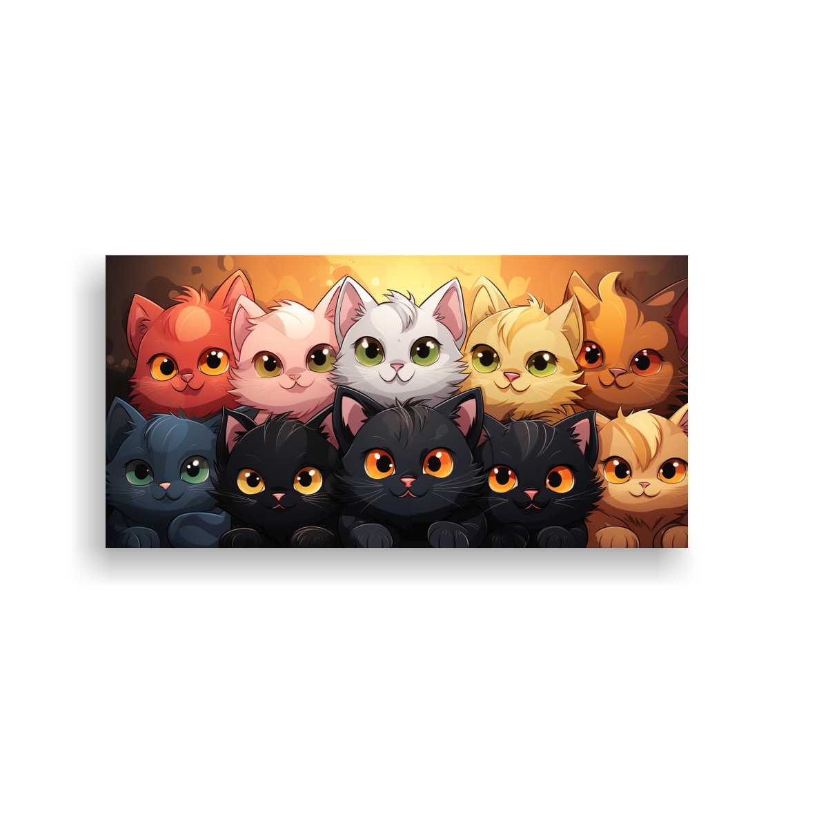 CUADRO MULTICOLOR DE FELICES Y LOCOS GATOS EN UNA 40X20 CM - 1