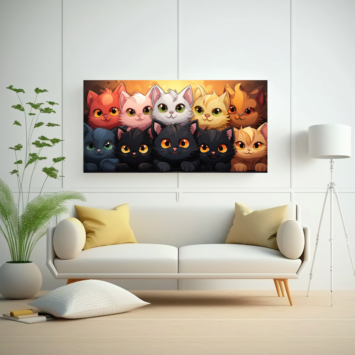 CUADRO MULTICOLOR DE FELICES Y LOCOS GATOS EN UNA 40X20 CM - 2