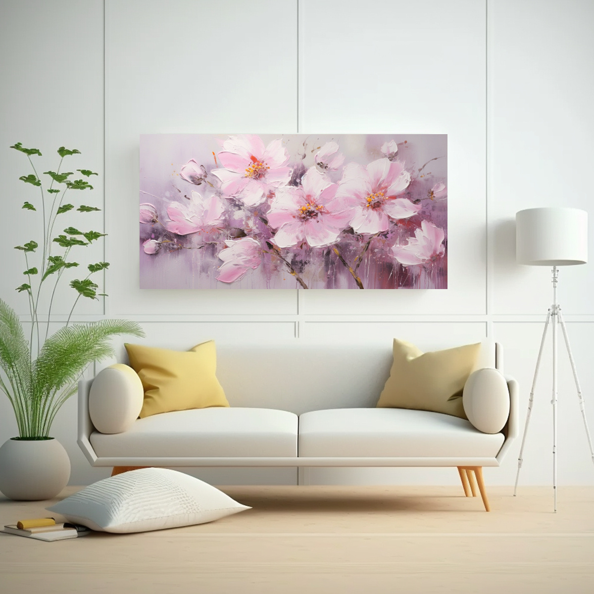CUADRO FLORES ROSA EN LIENZO ESTILO NATURALEZA 140X70 CM - 2