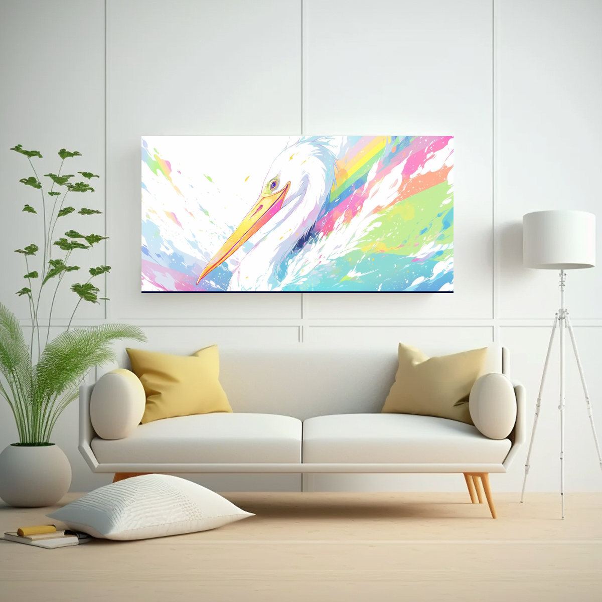 CUADRO NEO POP ART PELÍCANO EN COLORES ARCOÍRIS 160X80 CM - 2