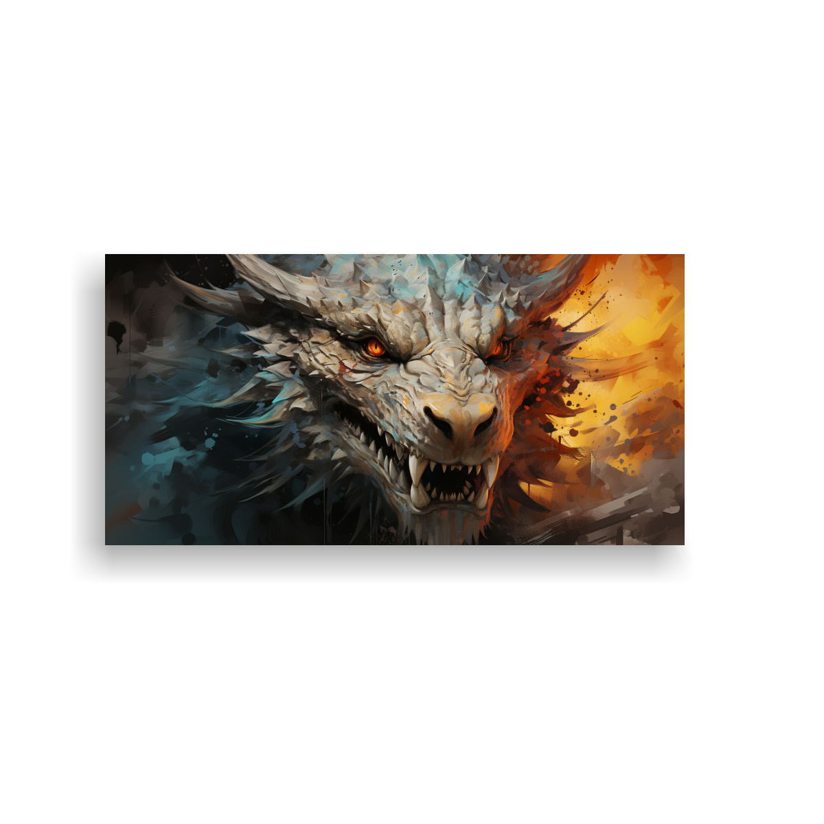 PINTURA DECORATIVA REFINADA CON DRAGÓN EN TONOS 80X40 CM - 1