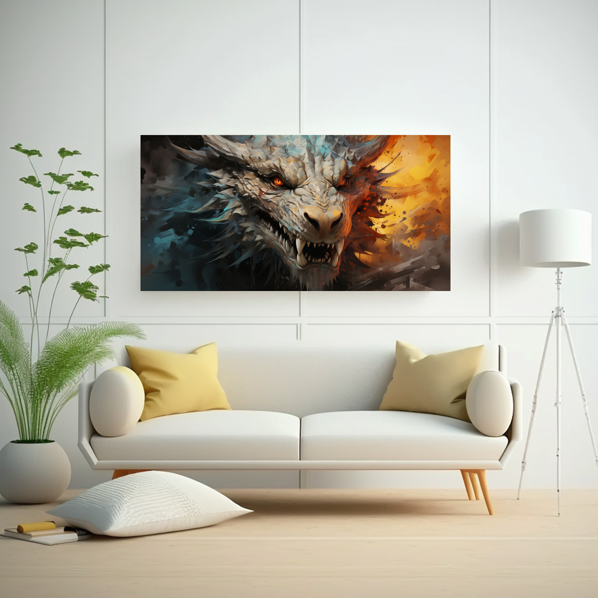 PINTURA DECORATIVA REFINADA CON DRAGÓN EN TONOS 80X40 CM - 2