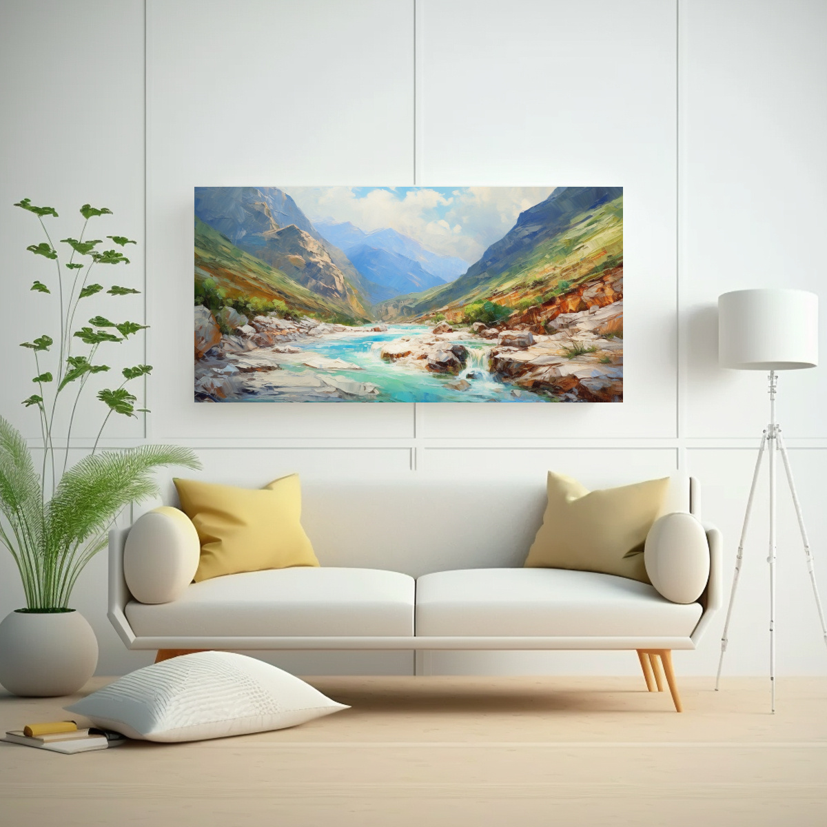 CUADRO DECORATIVO DE UN ARROYO BAJO EL CIELO AZUL 60X30 CM - 2