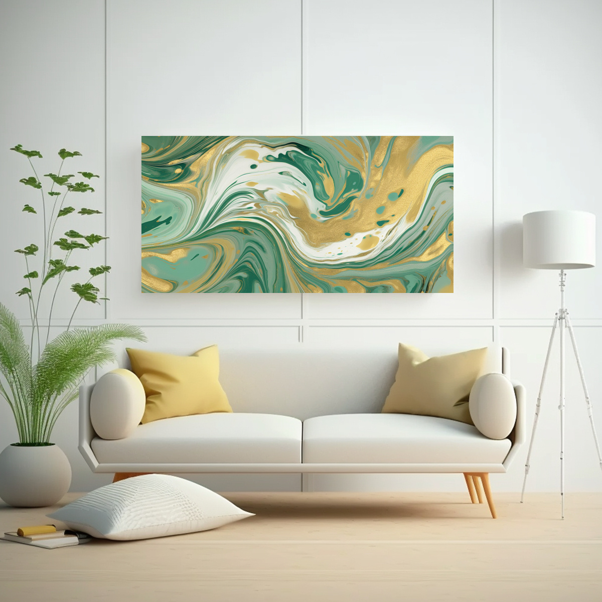 PINTURA DE PARED MÁRMOL VERDE SALVIA Y LÍNEAS 140X70 CM - 2
