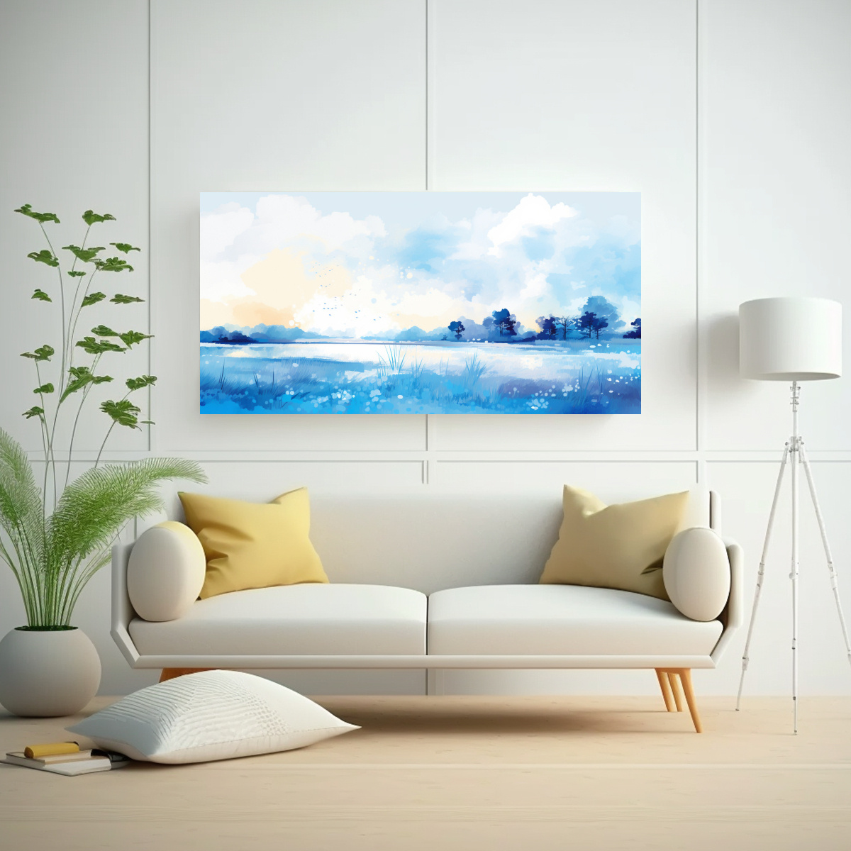 PAISAJE VERANIEGO CON COLORES AZULES EN ARTE POP 80X40 CM - 2