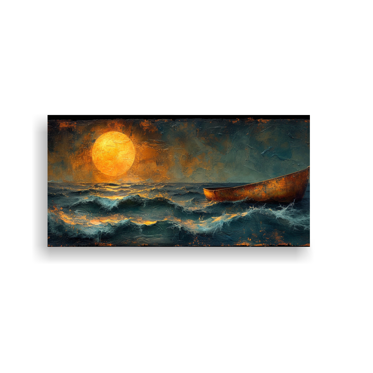 BARCO DORADO EN OLAS: DISEÑO PHOTOSHOP EN ESTILO 60X30 CM - 1