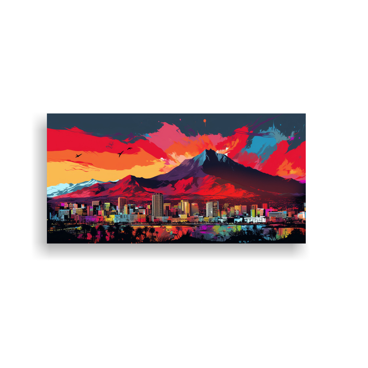 LIENZO CUADRO SANTIAGO CITY CHILE EN COLORES 40X20 CM - 1