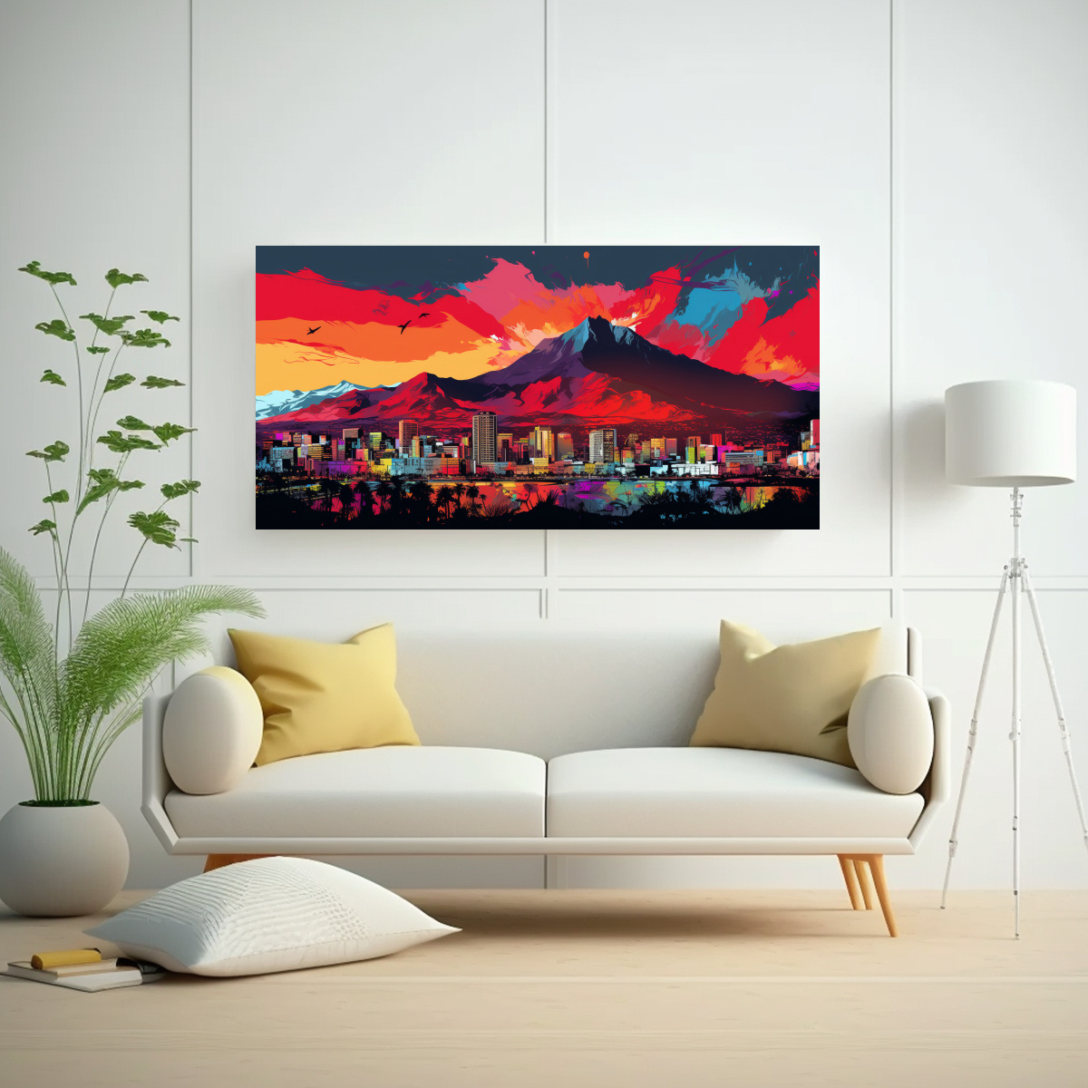 LIENZO CUADRO SANTIAGO CITY CHILE EN COLORES 40X20 CM - 2
