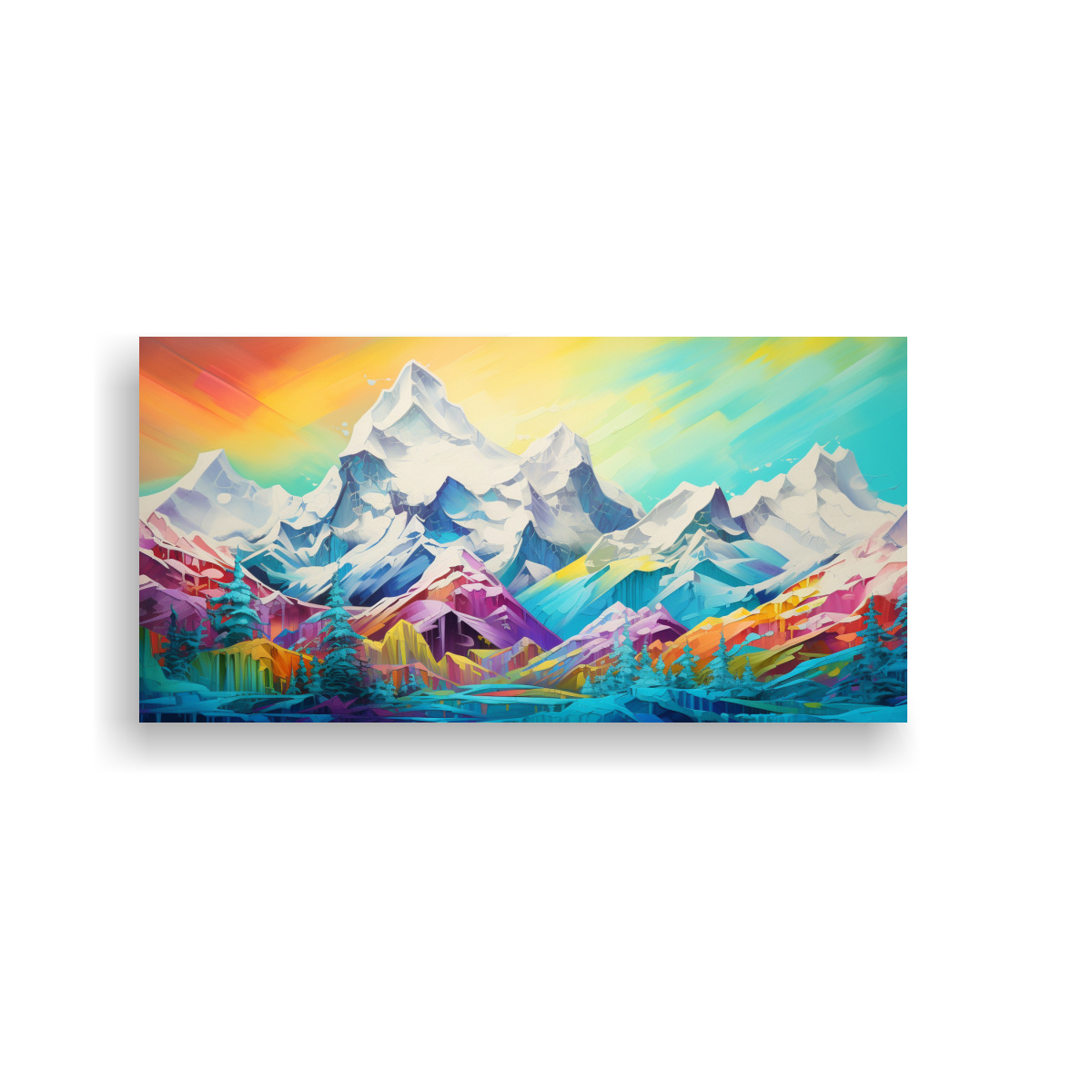 CUADRO DE MONTAÑAS NEVADAS CON ARCOÍRIS Y 80X40 CM - 1