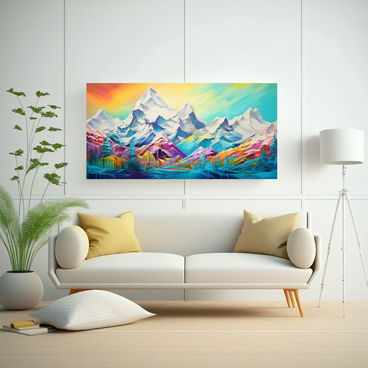 CUADRO DE MONTAÑAS NEVADAS CON ARCOÍRIS Y 80X40 CM - 2