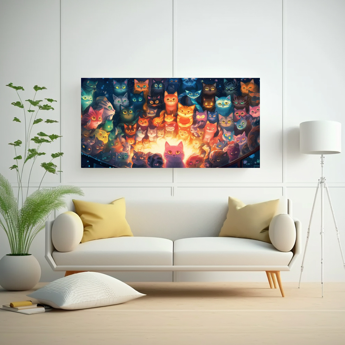 CUADRO GATOS CON OJOS BRILLANTES EN EL CENTRO DE 160X80 CM - 2