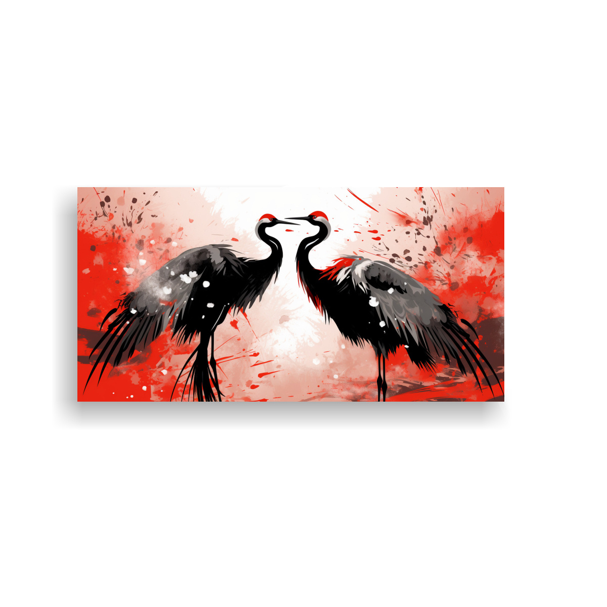 CUADRO VINTAGE LINDA A CRANES ROJO Y NEGRO ARTE 140X70 CM - 1