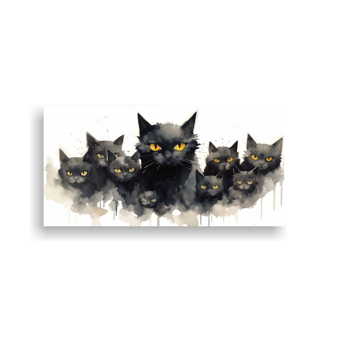 CUADROS DE GATOS NEGROS CON OJOS AMARILLOS EN 140X70 CM - 1