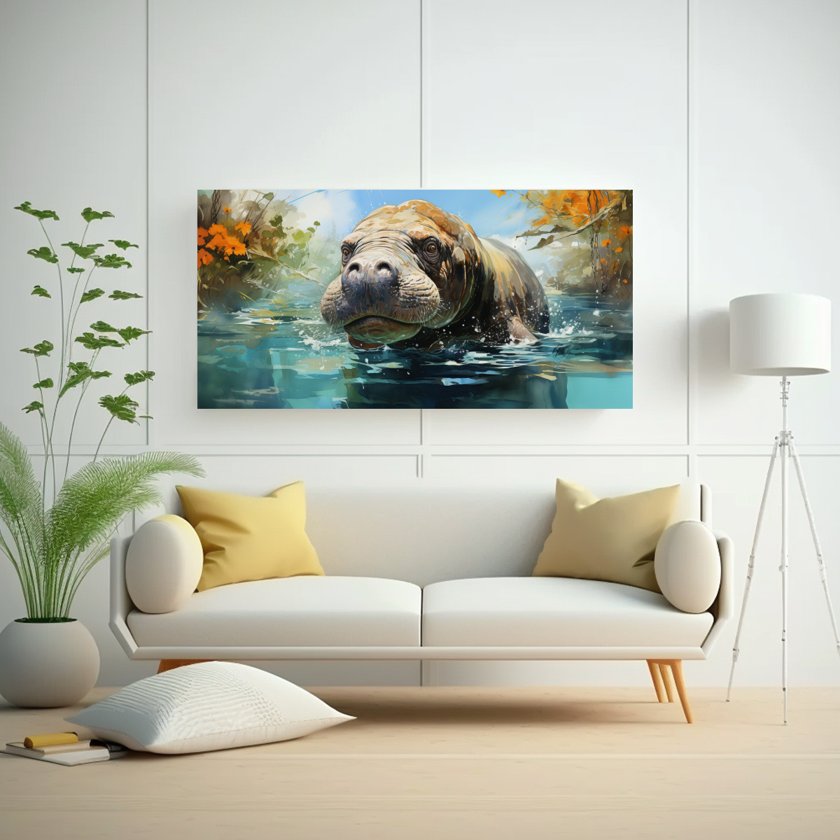 PINTURA DE BELLEZA EN TONOS ACUARELA DE MANATÍES 40X20 CM - 2
