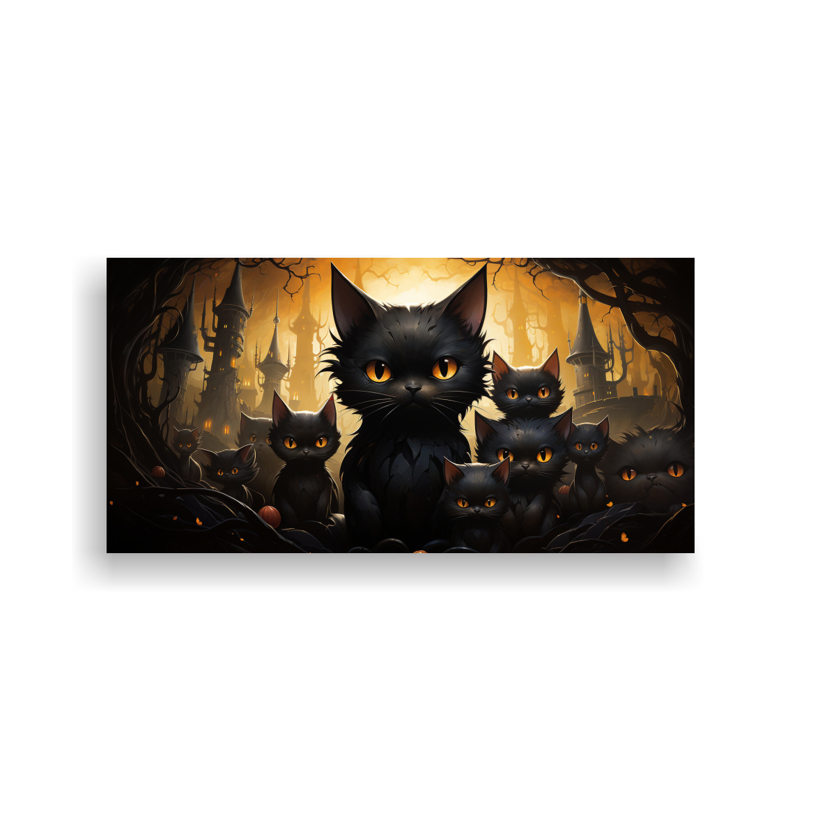 PINTURAS DECORATIVAS DE GATOS NEGROS AGRUPADOS 80X40 CM - 1