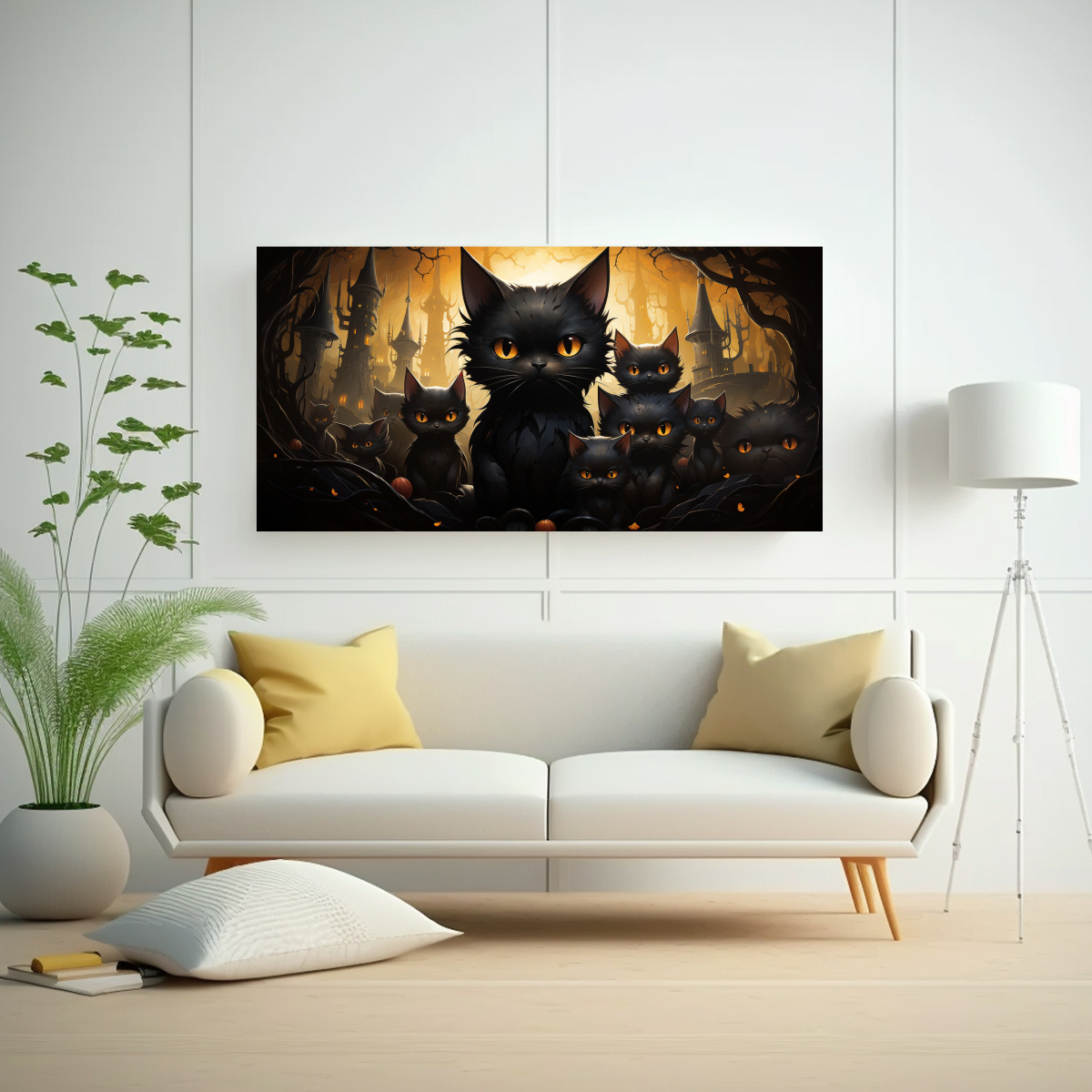 PINTURAS DECORATIVAS DE GATOS NEGROS AGRUPADOS 80X40 CM - 2