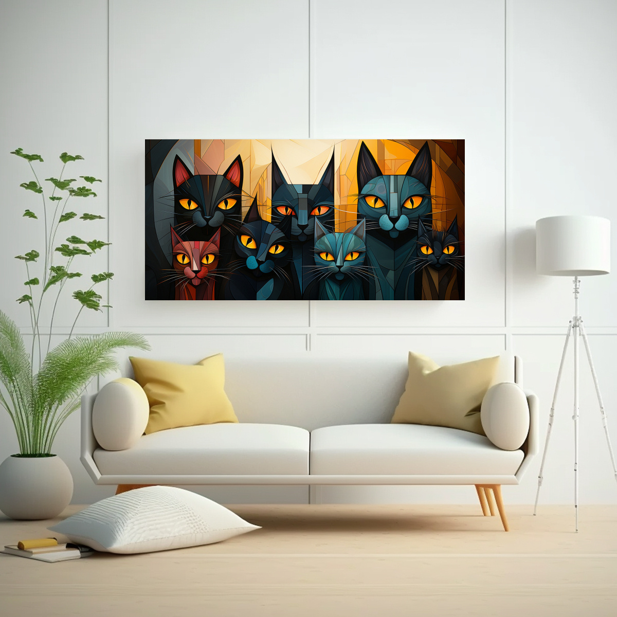 CUADRO GATOS COLORES MODERNOS RETRATO GRUPO 120X60 CM - 2