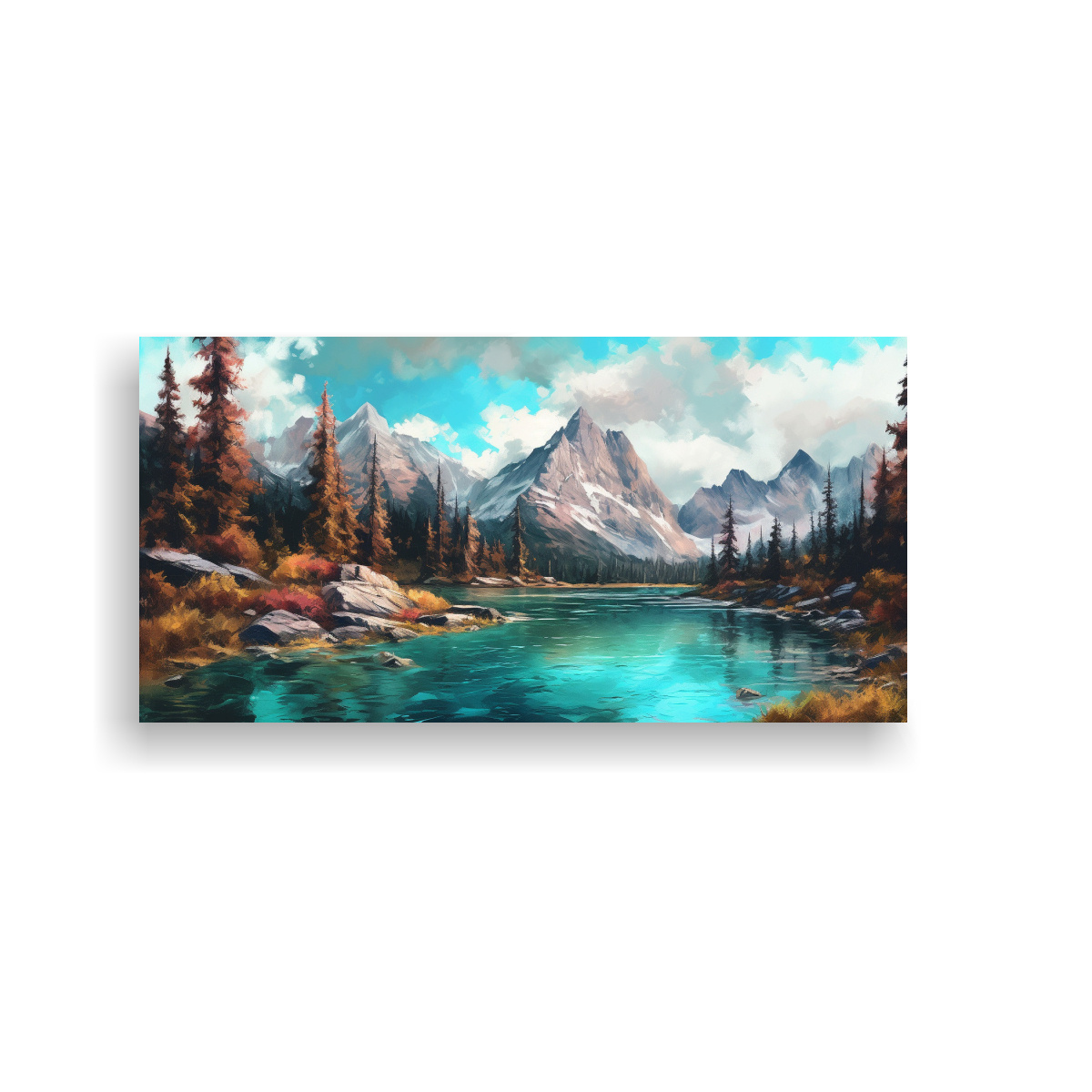 CUADRO PAISAJE MONTAÑAS ROCOSAS Y LAGO AZUL 60X30 CM - 1