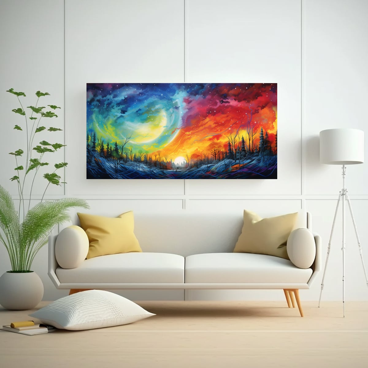 PINTURA ABSTRACTA DE PARED CON NORTHERN LIGHTS Y 120X60 CM - 2