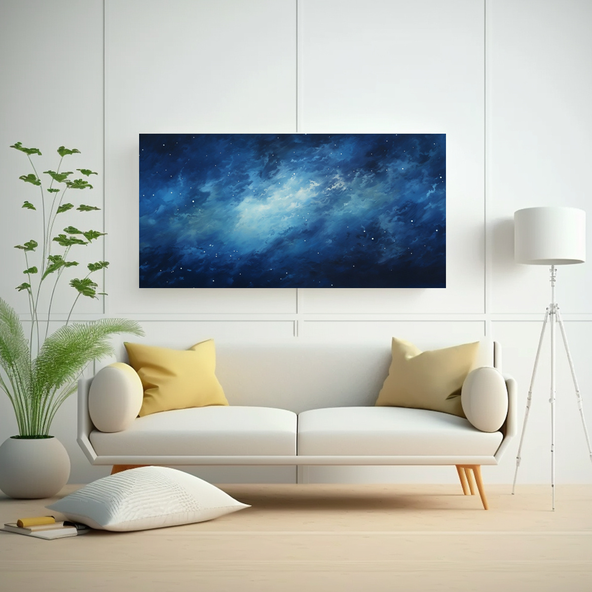 PINTURA ABSTRACTA DE NOCHE EN EL CIELO AZUL 80X40 CM - 2