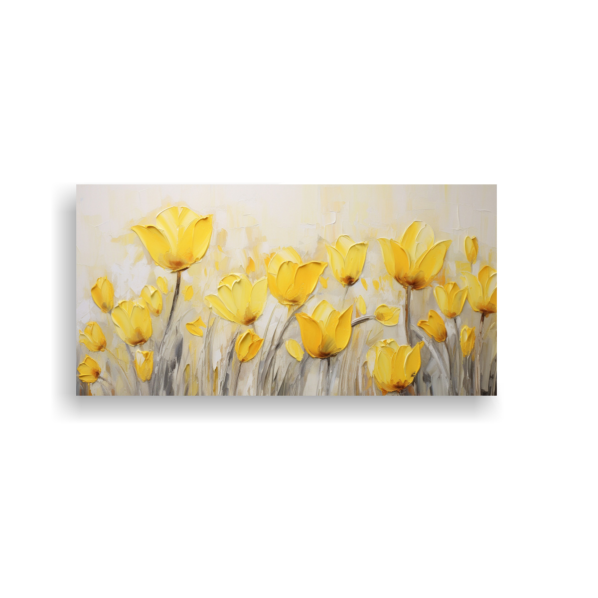 PINTURA MODERNA DE TULIPANES AMARILLOS EN LIENZO, 40X20 CM - 1