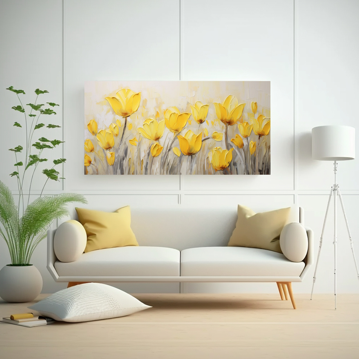 PINTURA MODERNA DE TULIPANES AMARILLOS EN LIENZO, 40X20 CM - 2