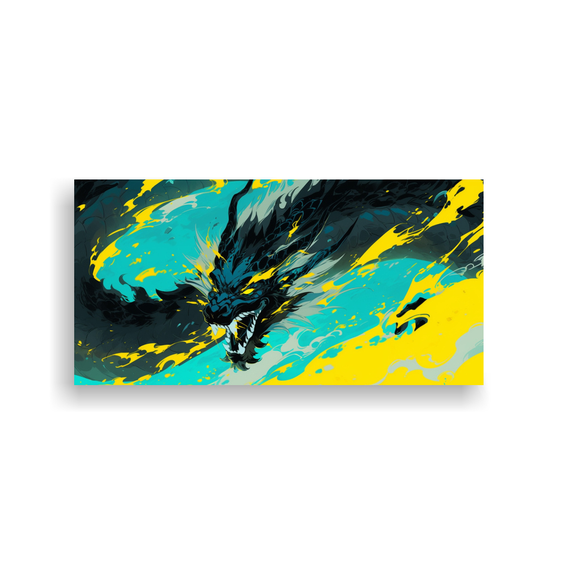 CUADRO CALIDOS RELIEVE DRAGON AMARILLO Y TURQUESA 140X70 CM - 1