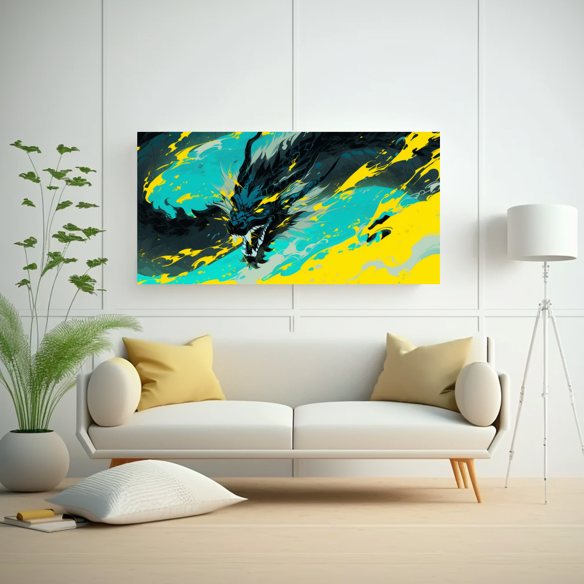 CUADRO CALIDOS RELIEVE DRAGON AMARILLO Y TURQUESA 140X70 CM - 2