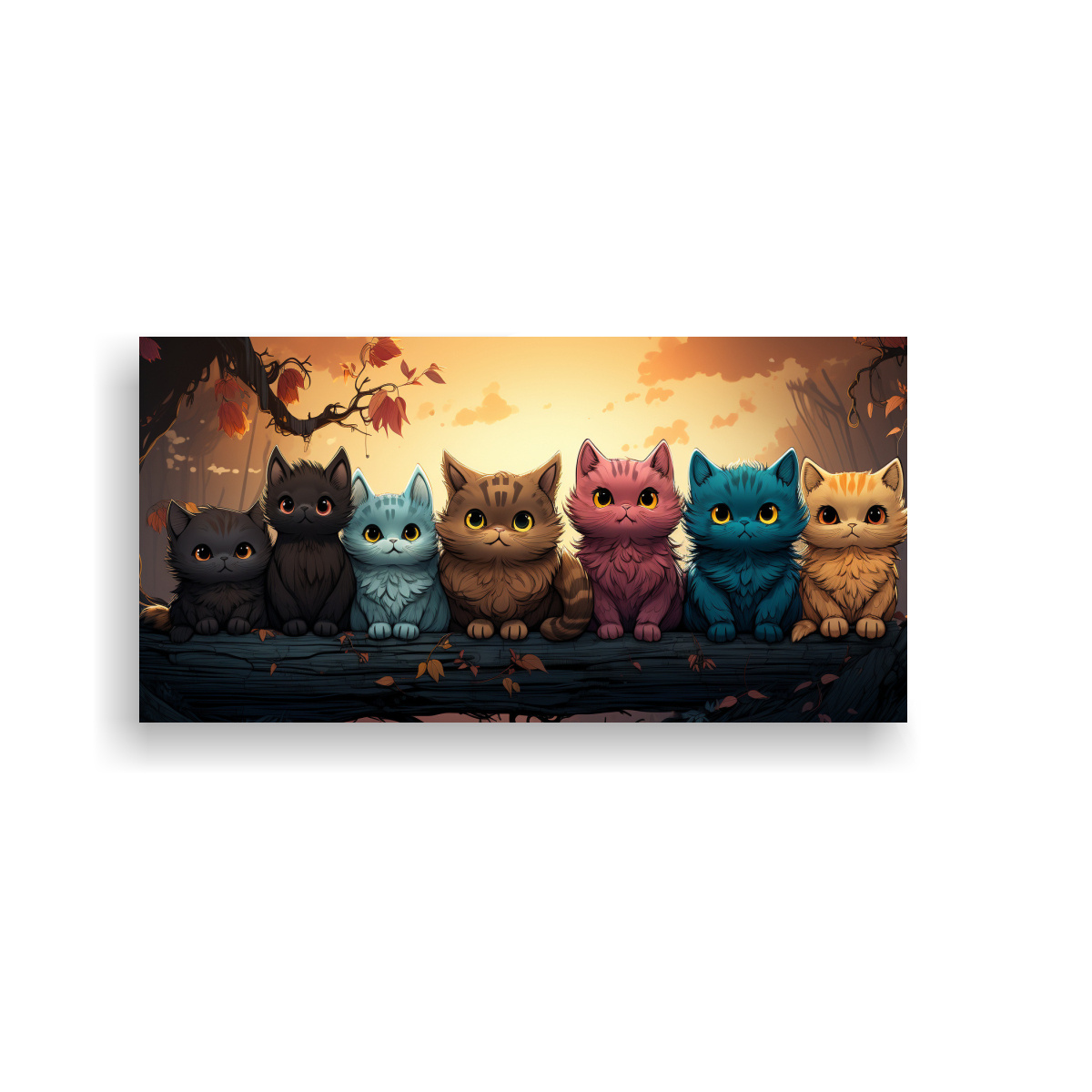 CUADRO TELA GATOS COLORIDOS SOBRE PILA MIRANDO 40X20 CM - 1