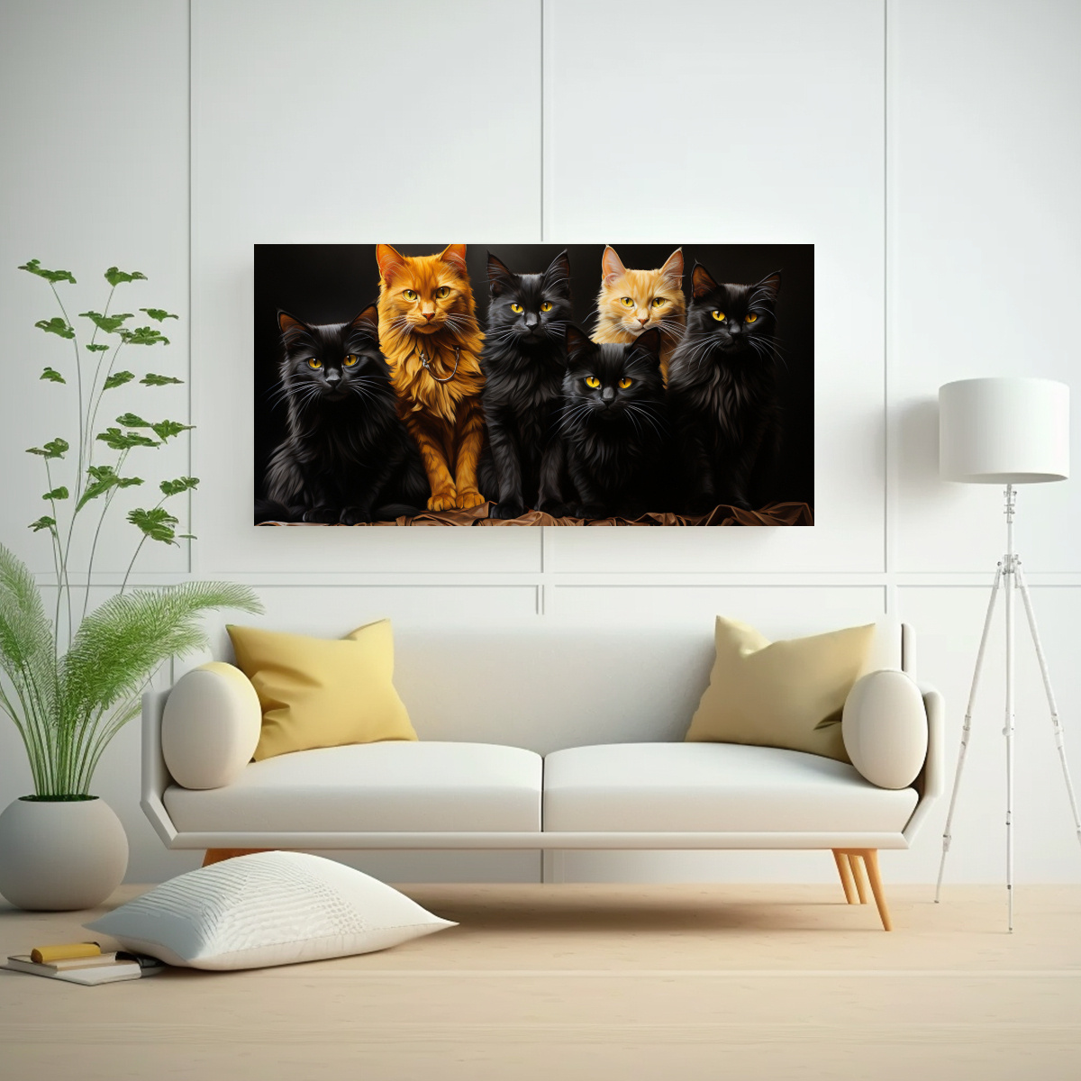 CUADRO DECORATIVO GATOS NEGROS SOBRE PILA MIRANDO 160X80 CM - 2