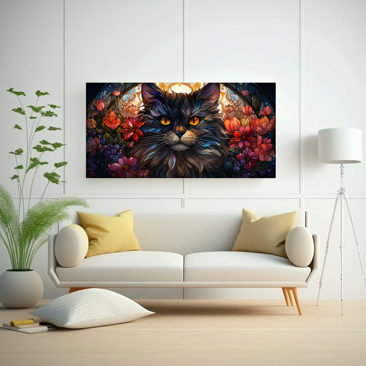 CUADRO DE VIDRIERA DIGITAL OBRA MAESTRA GATO 140X70 CM - 2