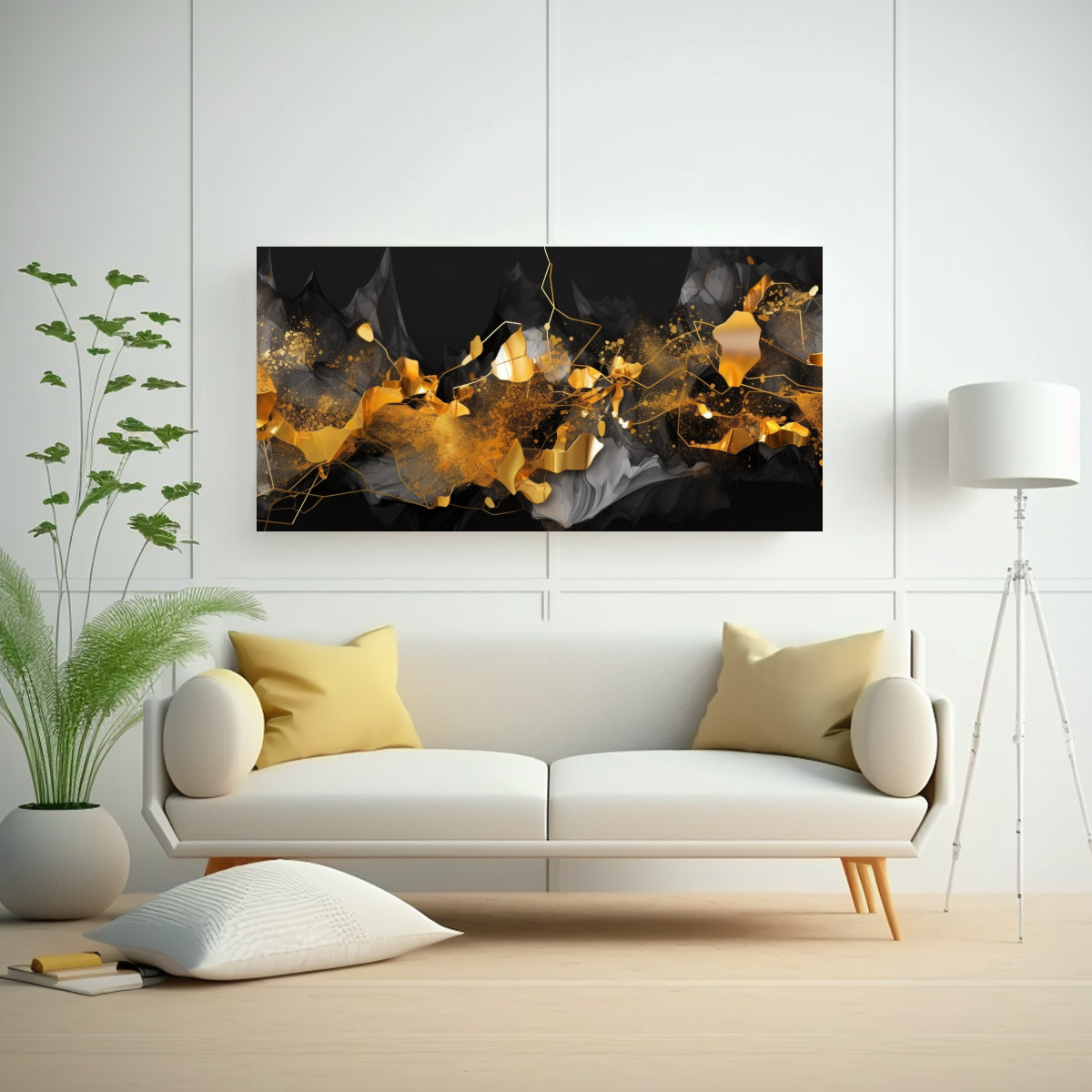 CUADRO ABSTRACTO MODERNO EN NEGRO Y DORADO PARA 140X70 CM - 2