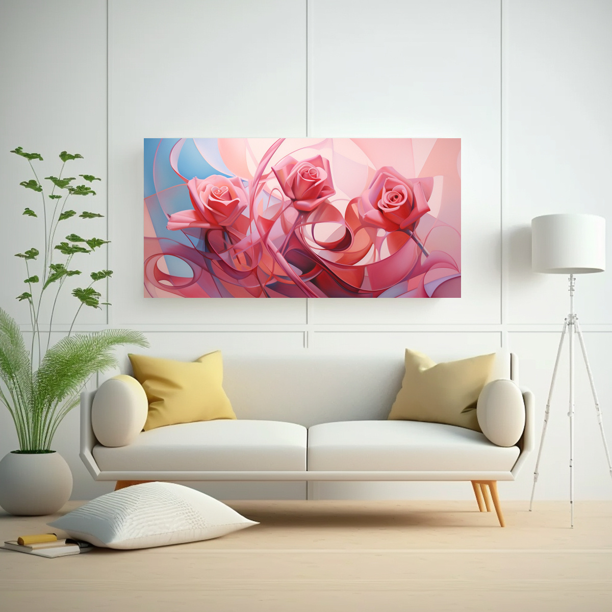 CUADRO DE DIBUJO ÚNICO EN TONOS ROSAS ARTE 140X70 CM - 2